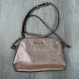 Michael Kors Cindy Metallic Leather Crossbody Bag Rose Gold